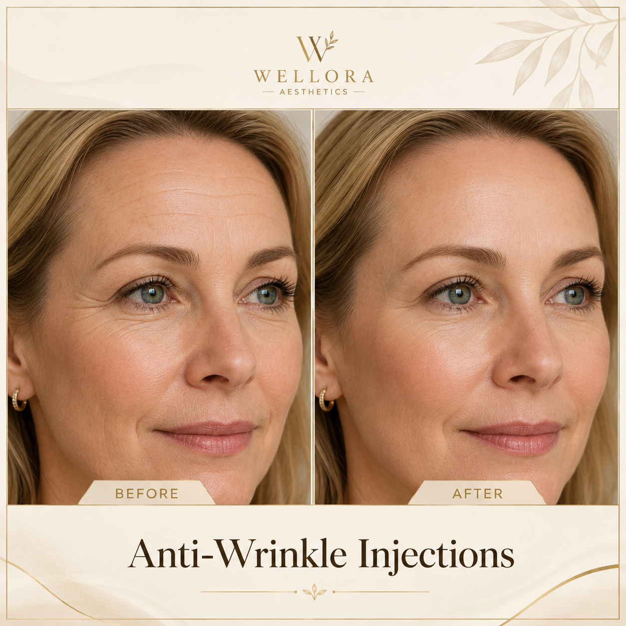 Anti-Wrinkle Injections illustrative before and after treatment visual by Wellora Aesthetics