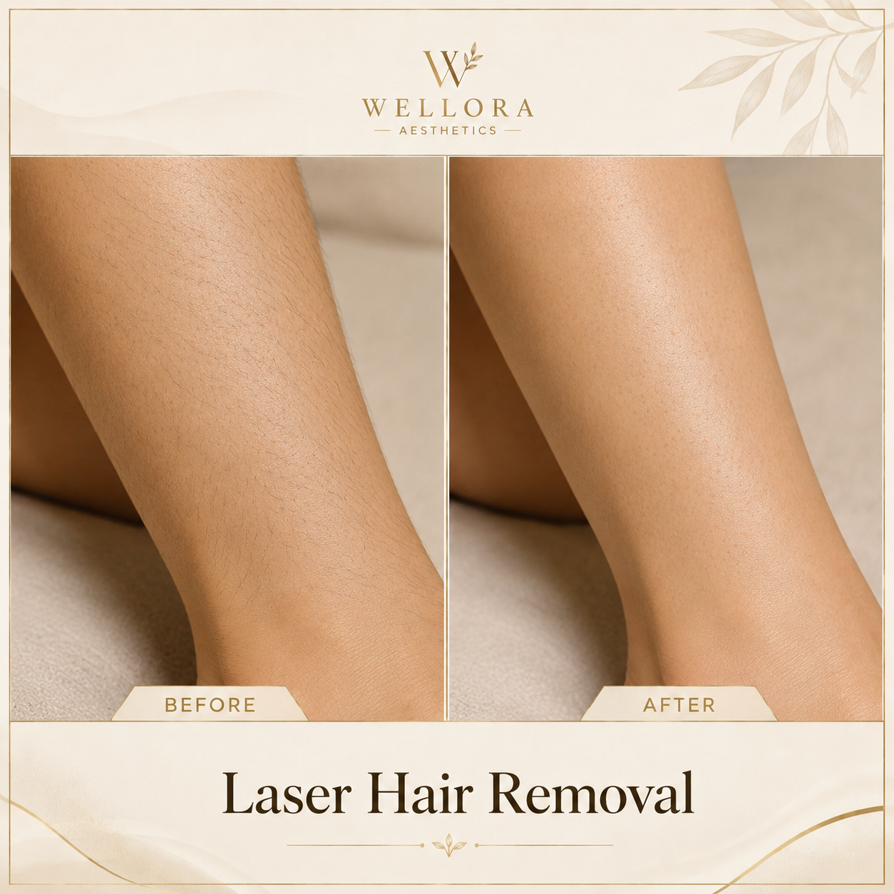 Laser Hair Removal illustrative before and after treatment visual by Wellora Aesthetics