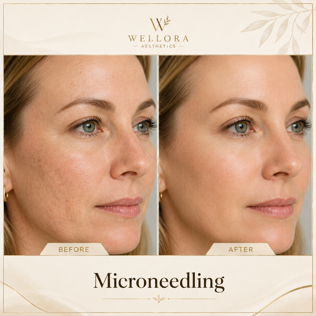 Microneedling illustrative before and after treatment visual by Wellora Aesthetics
